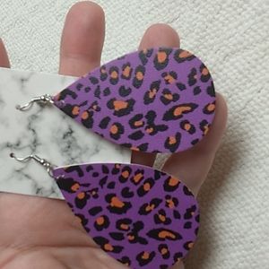 Halloween Horror Faux Leather Hypoallergenic earrings Purple animal print